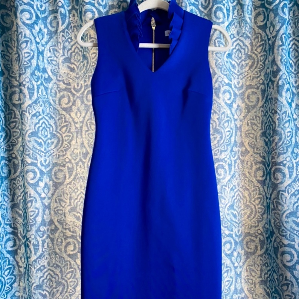 COPY - Brand new with tags Calvin Klein cobalt blue ruffle neck dress.